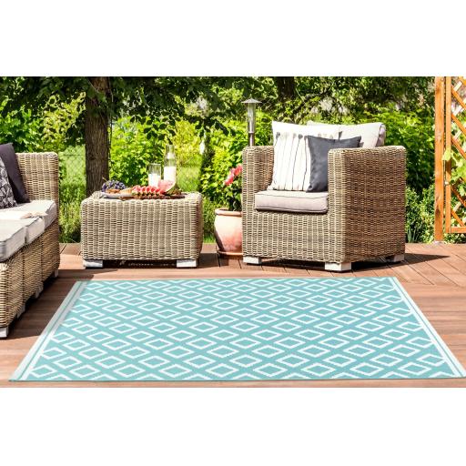 Diamond Outdoor Rug for Garden Patio Picnic Travel Indoor Kitchen Summer Breeze Aqua Blue Rug