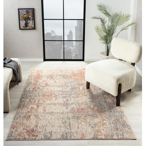 Alia 860GC Modern Abstract Short Pile Rug Runner in Beige Rose