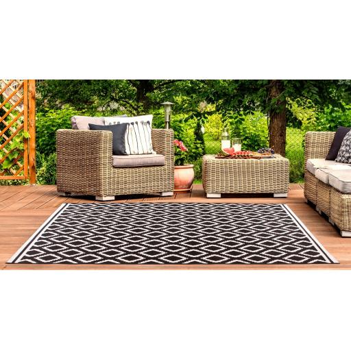 Diamond Outdoor Rug for Garden Patio Picnic Travel Indoor Kitchen Summer Breeze Black Rug