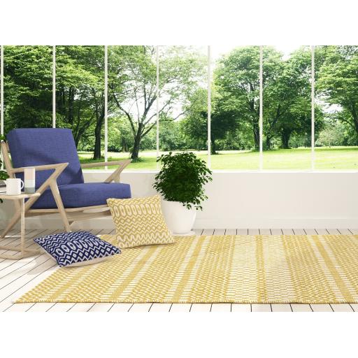 Halsey Indoor Outdoor Rug Hand Woven Geometric Flatweave Reversible Mustard Yellow Rug, Runner or Cushion