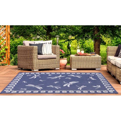 Dragonfly Outdoor Rug for Garden Patio Picnic Travel Indoor Kitchen Summer Breeze Navy Rug