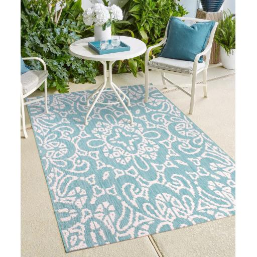 Fleur De Lise Outdoor Rug for Garden Patio Picnic Travel Indoor Kitchen Summer Breeze Aqua Blue Rug