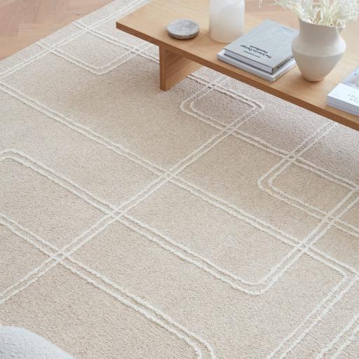 Ada Hand Woven Rug Bohomian Modern Geometric Pure Natural Undyed Wool Sand Beige Rug