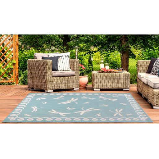 Dragonfly Outdoor Rug for Garden Patio Picnic Travel Indoor Kitchen Summer Breeze Aqua Blue Rug