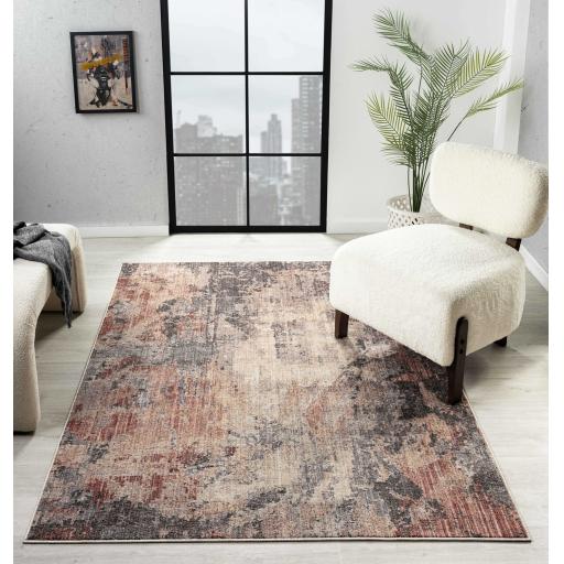 Alia 878AL Modern Abstract Short Pile Rug Runner in Anthracite Rose