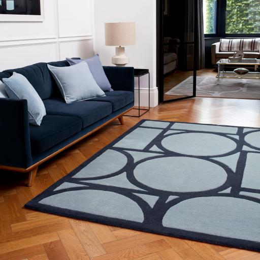 Metro Modern Rug Retro Geometric Hand Tufted Wool Blue Rug