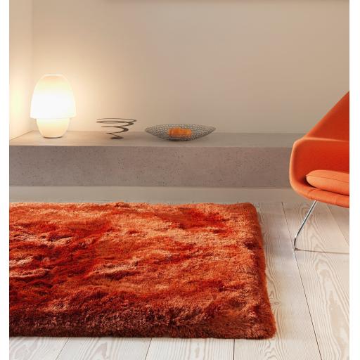 Plush Plain Shaggy High Pile Thick Silky Fluffy Soft Hand Woven Rust Rug