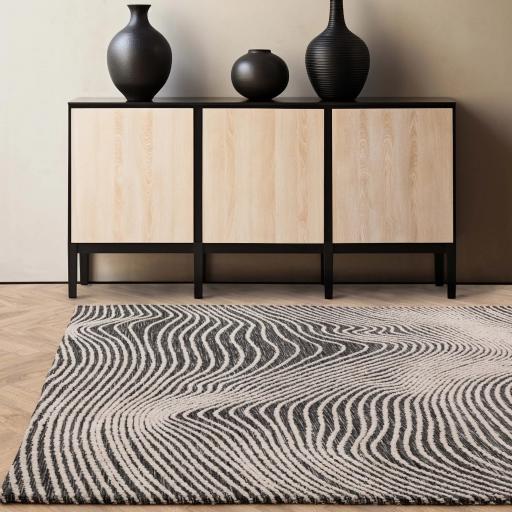 Mason Magnitude Rug Modern Abstract Swirls Black Rug