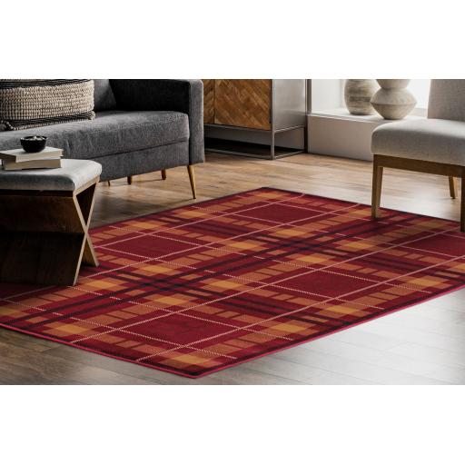 Traditional Highland Tartan Rug Check Pattern Red Hall Runner Rug