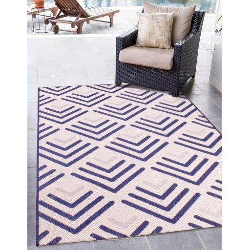 Chevron Outdoor Rug for Garden Patio Picnic Travel Indoor Kitchen Summer Breeze White Navy Rug