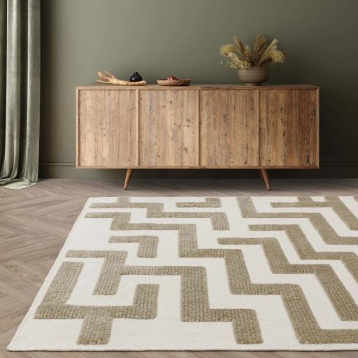 Freja Cove Washable Rug Short Pile Modern Abstract Maze Geometric Sand Natural Beige Rug