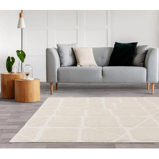 Freja Method Washable Rug Short Pile Modern Abstract Geometric Ivory White Rug