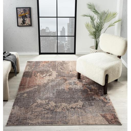 Alia 887AJ Modern Abstract Short Pile Rug Runner in Cream Rose