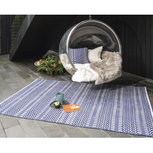 Halsey Indoor Outdoor Rug Hand Woven Geometric Flatweave Reversible Blue Rug Runner or Cushion