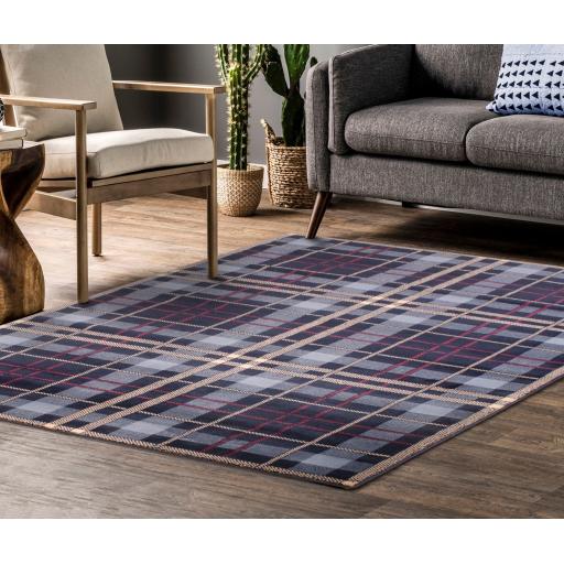 Traditional Highland Tartan Rug Check Pattern Blue Hall Runner Rug