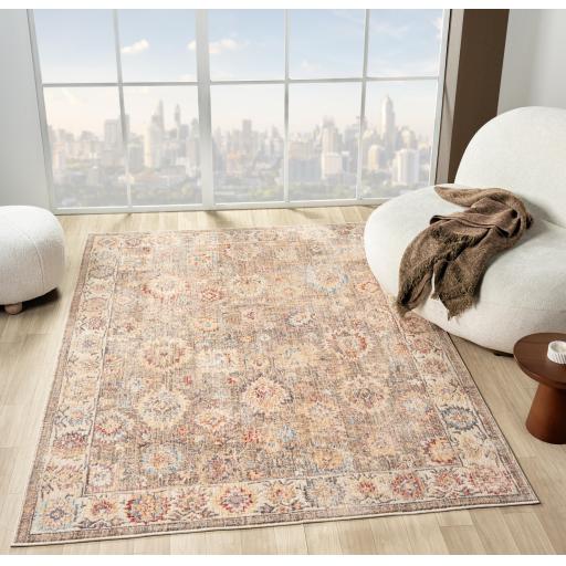 Alia 513AE Modern Traditional Short Pile Rug Runner in Beige Light Blue