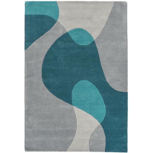 Matrix Arc MAX57 Teal Rug Modern Retro Geometric Hand Tufted Wool Multi Blue Grey Rug