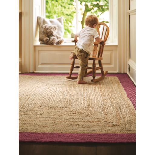 Jute Bordered Rug Indoor Outdoor Handmade Braid Stitched Raspberry Rug