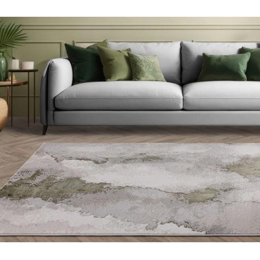 Stellar ST04 Modern Rug Painterly Abstract Marbled Green Natural Rug