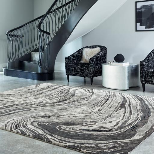 Katherine Carnaby Tuscany Silk Marquina Marble Rug Premium Hand Woven Luxury Abstract Shiny Monochrome Rug