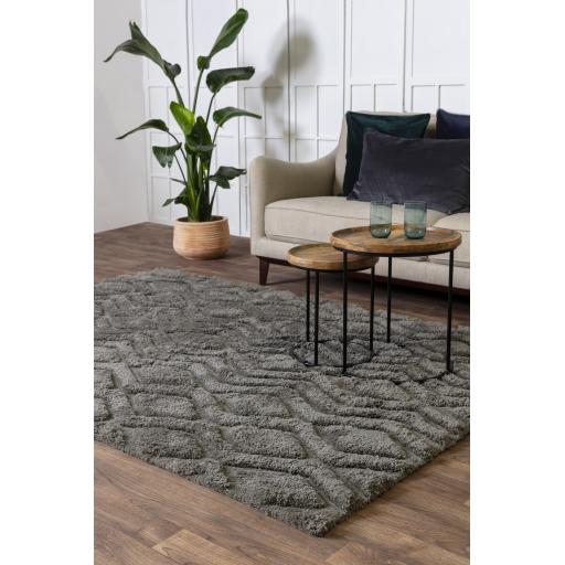 Harrison Shaggy Charcoal Rug for Living Room Diamond Shaped Carved Super Soft Grey Rug