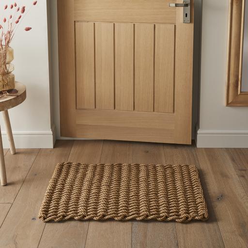 Didsbury Braided Rope Doormat Rug for Home Entry Entrance Balcony Conservatory Kitchen Hallways Dirt Mud Scraping Hand Woven Reversible Floor Mat Doormat in Beige