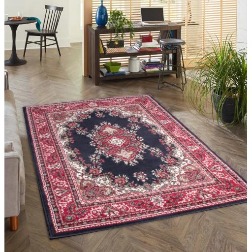 Lancashire Traditional Oriental Classic Rug Hallway in Navy Blue