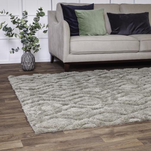 Harrison Shaggy Greige Rug for Living Room Diamond Shaped Carved Super Soft Grey Beige Rug