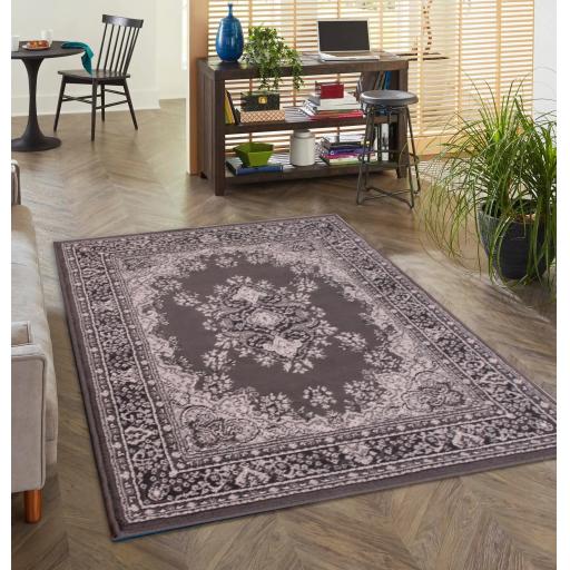 Lancashire Traditional Oriental Classic Rug or Hallway Runner in Dark Grey