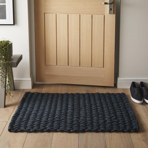 Didsbury Braided Rope Doormat Rug for Home Entry Entrance Balcony Conservatory Kitchen Hallways Dirt Mud Scraping Hand Woven Reversible Floor Mat Doormat in Navy