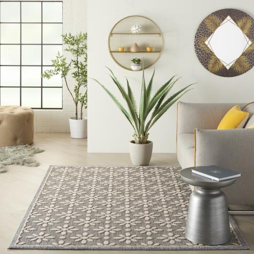 Outdoor Indoor Rug by Cozumel Nourison CZM03 Geometric Floral 3D Modern Rug in Cream Grey