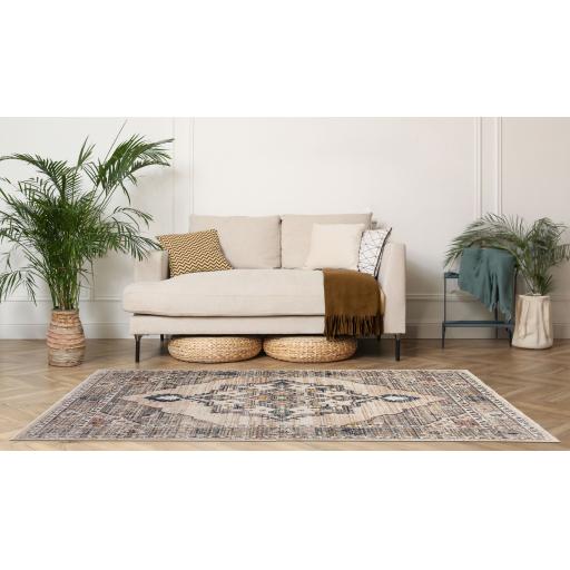 Nova Leona Cream Rug Modern Distressed Traditional Persian Rug and Hallway Runner