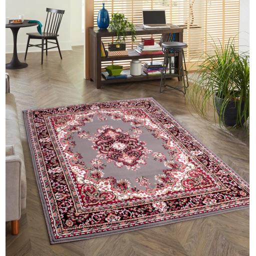 Lancashire Traditional Oriental Classic Rug, Hallway Runner or Circle Carpet in Grey