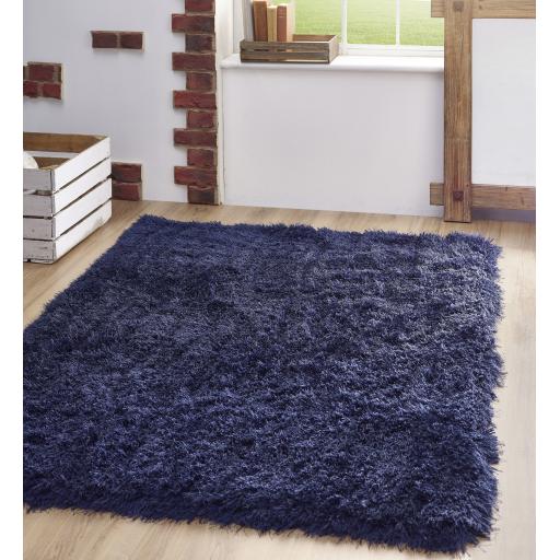 Origins Extravagance High Pile Fluffy Shaggy Navy Blue Rug