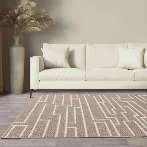 Camber Track Rug Modern Abstract Geometric Flatweave Sand Beige Rug