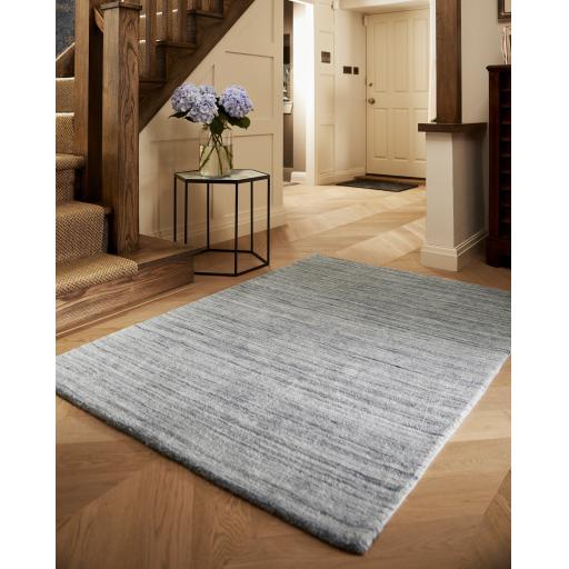 Origins Fine Stripes Hand Loom Woven Wool Rug in Silver