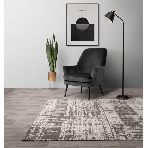 Beau White Monochrome Modern Abstract Short Pile Rug