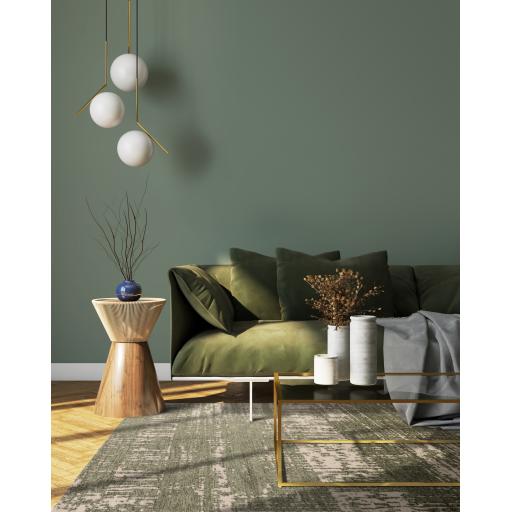 Beau Forest Green Modern Abstract Short Pile Rug