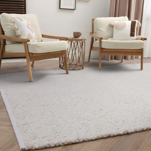 Abbus Boucle Hand Woven Flatweave Modern Plain Rug in Ivory