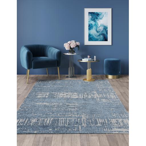 Beau Blue Modern Abstract Short Pile Rug