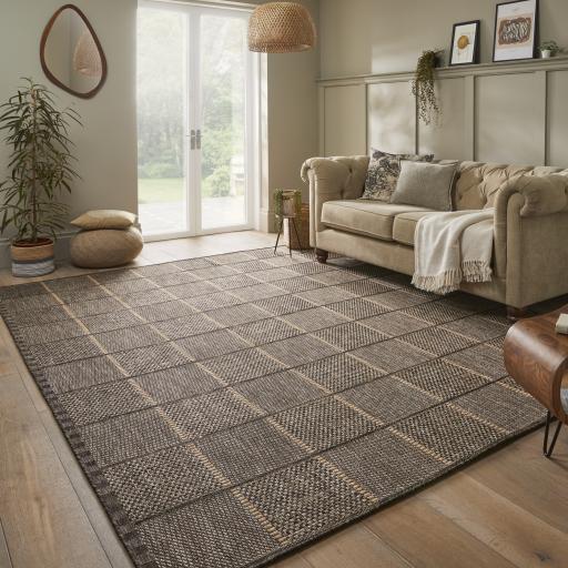 Sumac SUM104 Outdoor Indoor Flatweave Modern Checked Rug in Mocha