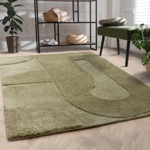 Tova Modern Plain Geometric 3D Pattern Tufted Soft Touch Rug in Green