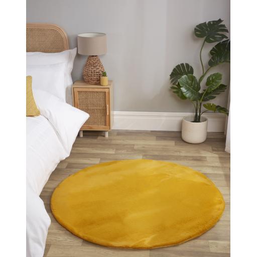 Luxe Faux Fur Plain Super Soft Shaggy Rug in Ochre Yellow