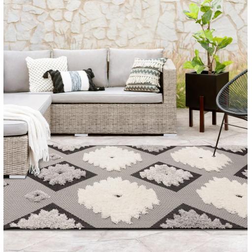 Monty Tribal Geometric Indoor Outdoor Rugs in Black Cream and Natural