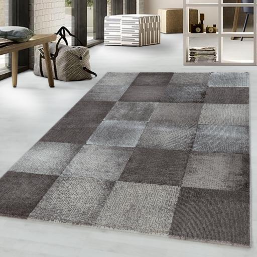 Costa 3526 Brown Checked Rug in Small Size 80x150 cm (2'6"x5')