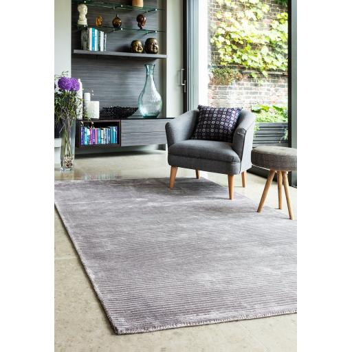 Bellagio Modern Plain Loop Striped Shiny Viscose Hand Woven Silver Rug