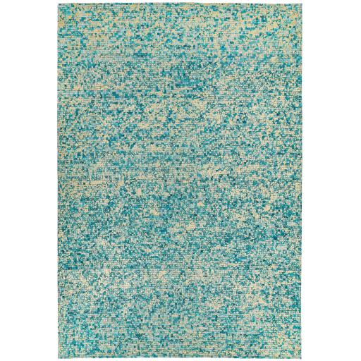 Elona Mosaic Cowhide Hand Made Flatweave Patchwork Leather Rug in Aqua Blue