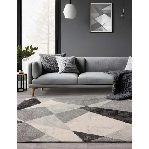 Nova Patio NV02 Geometric Triangles Modern Abstract Rug in Grey Black