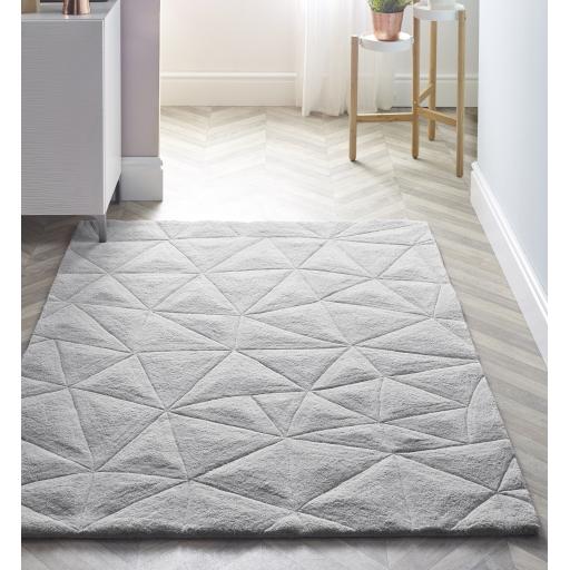 Origins 3D Hand Carved 3D Triangles Modern Wool Rug Silver in Large 160X230 cm (5'3"x7'7")