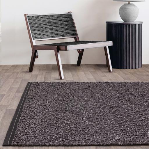 Elm Charcoal Rug Chunky Boucle Modern Plain Hand Woven Braided Stitched Wool Viscose Rug